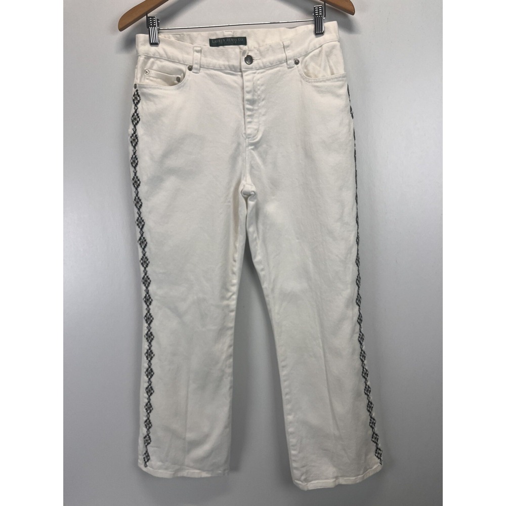 Women's Lauren Ralph Lauren LRL Ivory Jeans Sz 10 Petite GUC Beaded